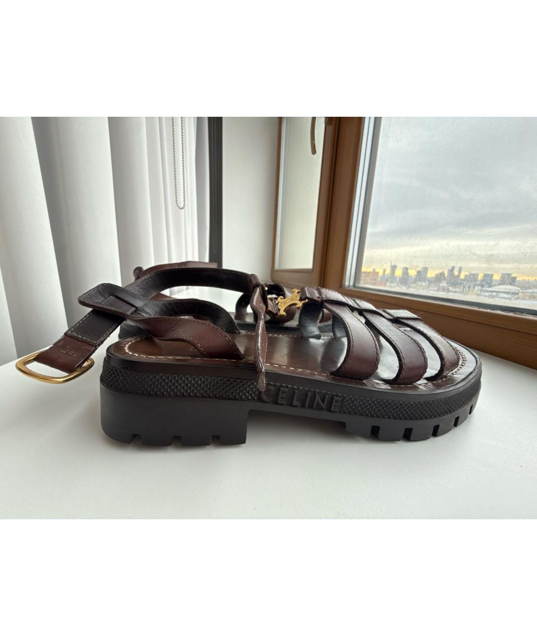 CELINE Коричневые кожаные сандалии, фото 2