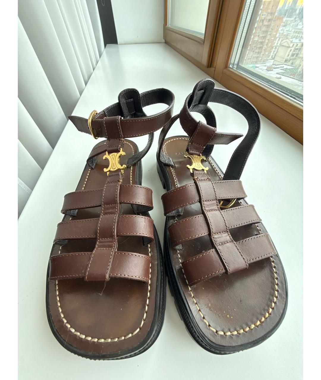 CELINE Коричневые кожаные сандалии, фото 3