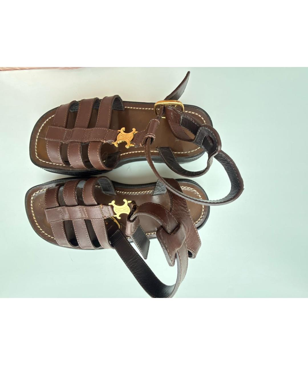 CELINE Коричневые кожаные сандалии, фото 6