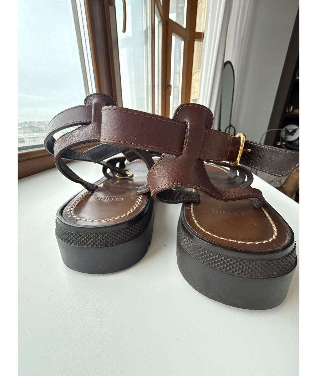CELINE Коричневые кожаные сандалии, фото 4