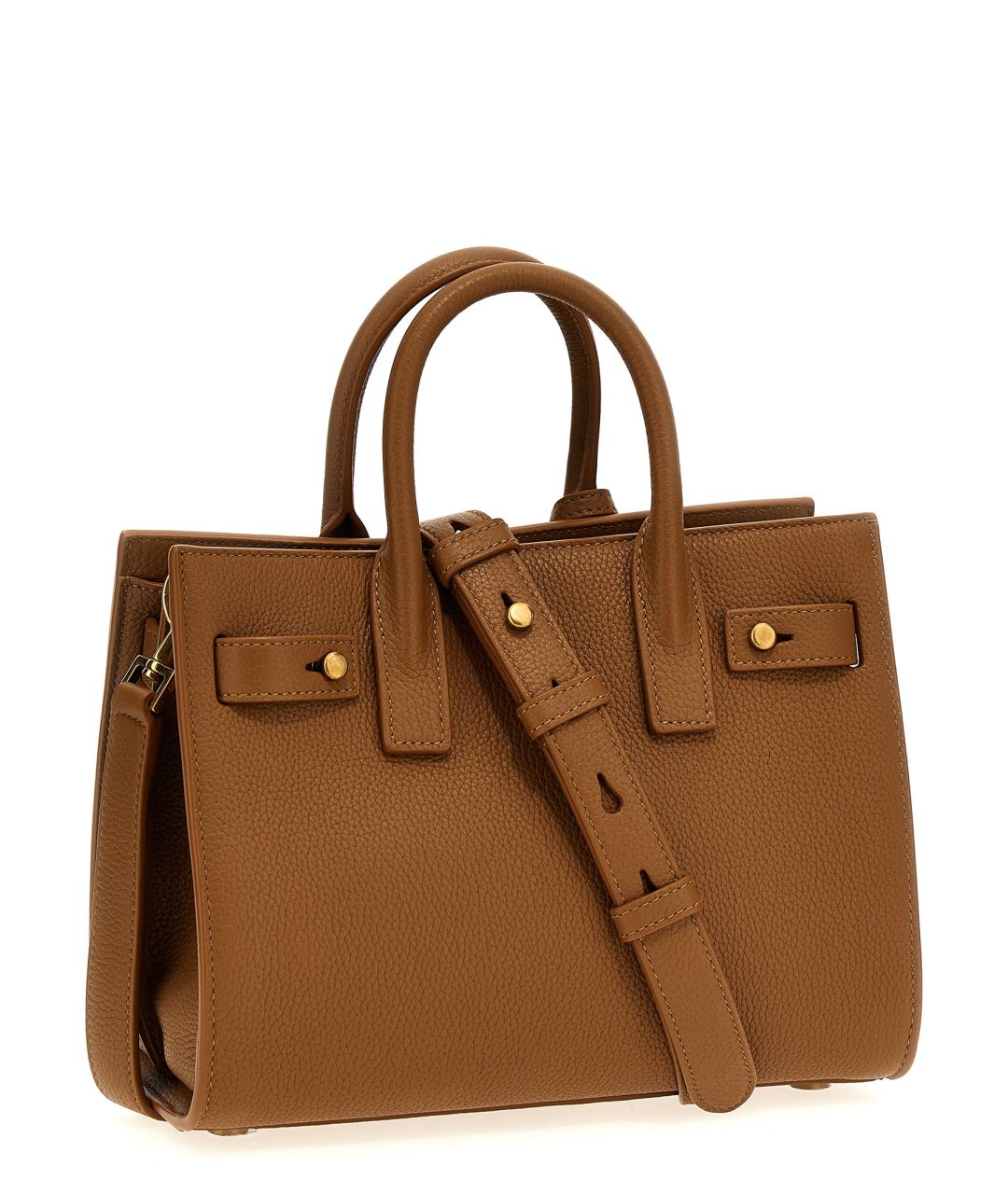 SAINT LAURENT Коричневая кожаная сумка тоут, фото 2