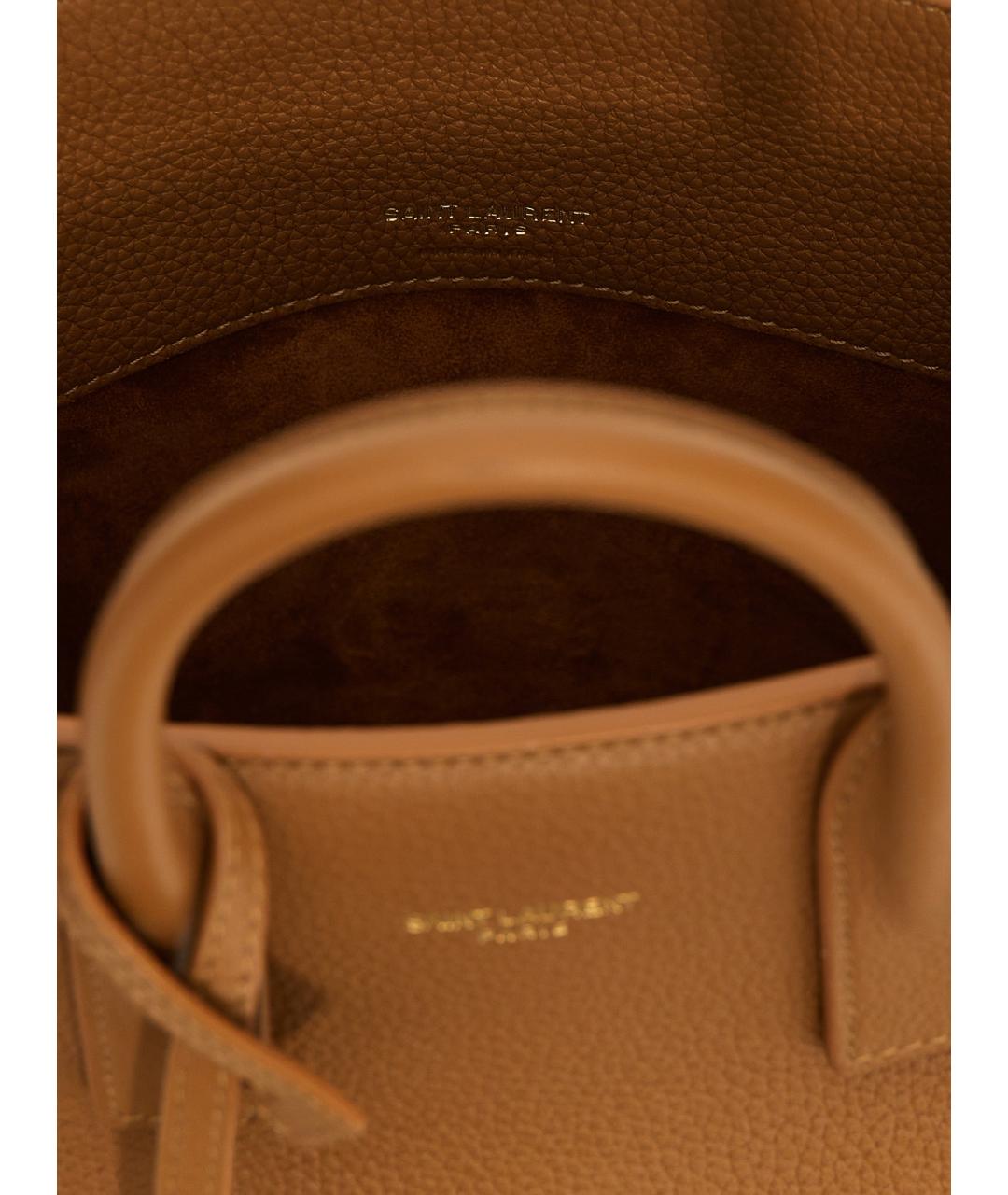 SAINT LAURENT Коричневая кожаная сумка тоут, фото 4