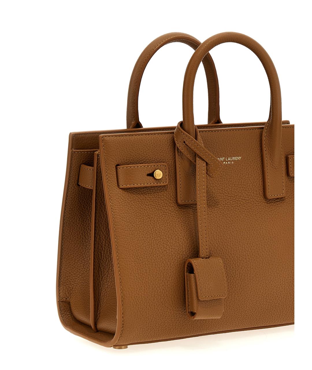 SAINT LAURENT Коричневая кожаная сумка тоут, фото 3