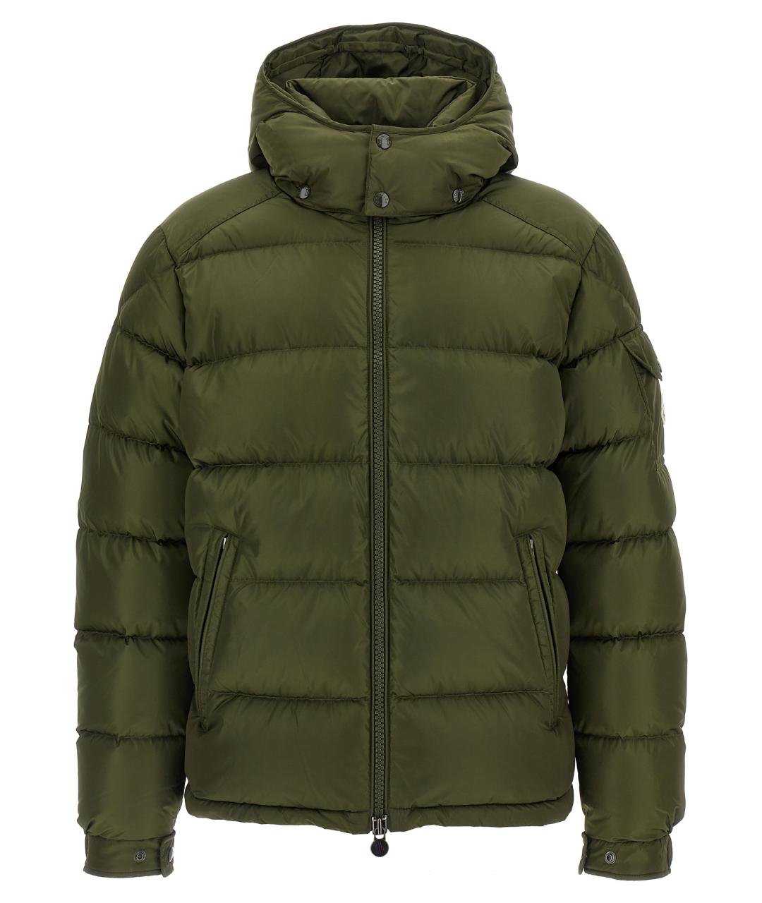 MONCLER Зеленый полиамидовый пуховик, фото 1