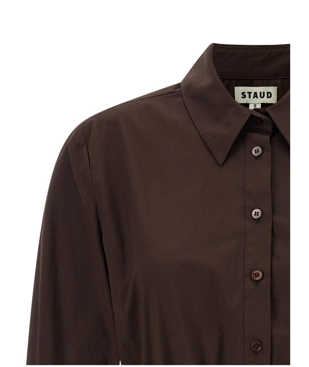 STAUD Коричневое хлопковое повседневное платье, фото 3
