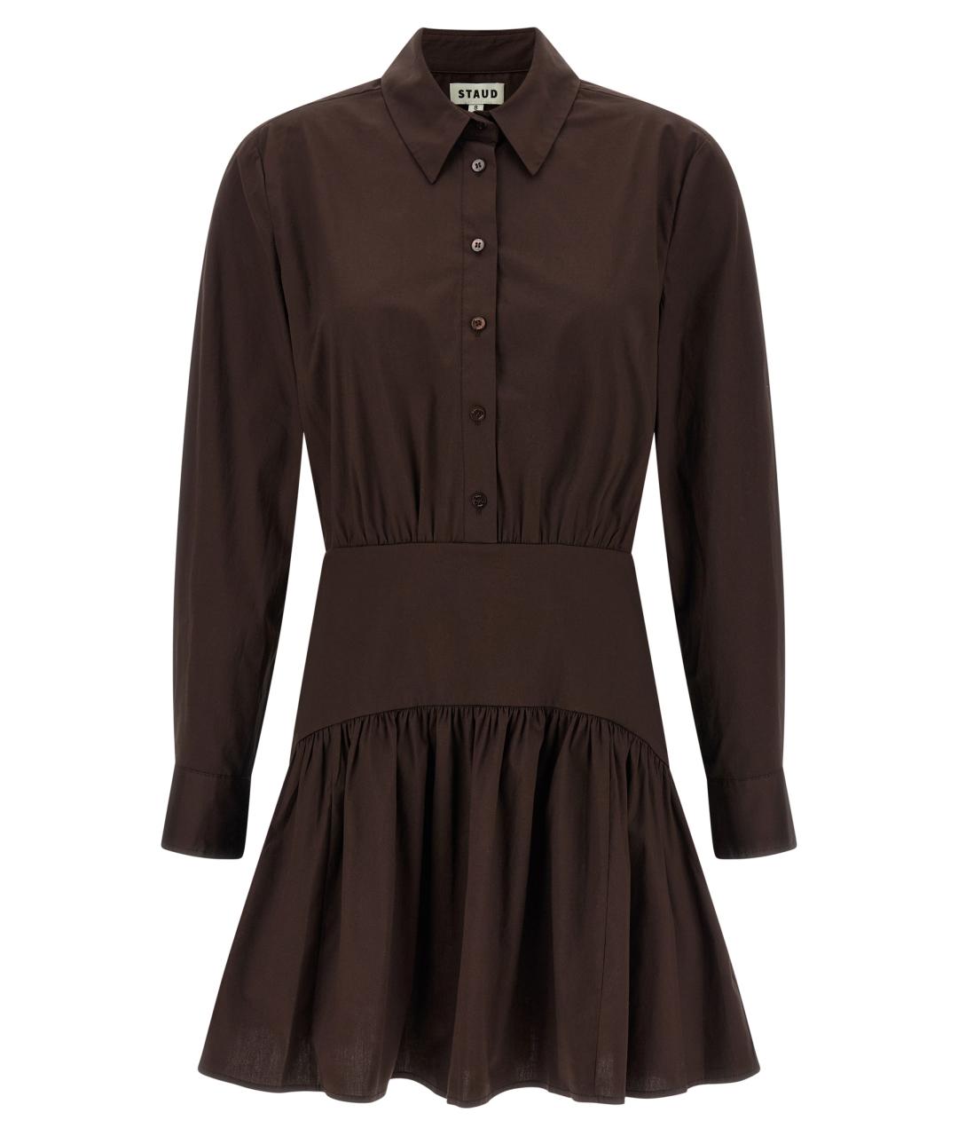 STAUD Коричневое хлопковое повседневное платье, фото 1