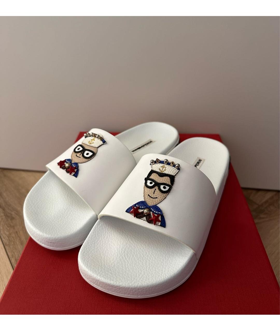 DOLCE&GABBANA Белые резиновые шлепанцы, фото 6