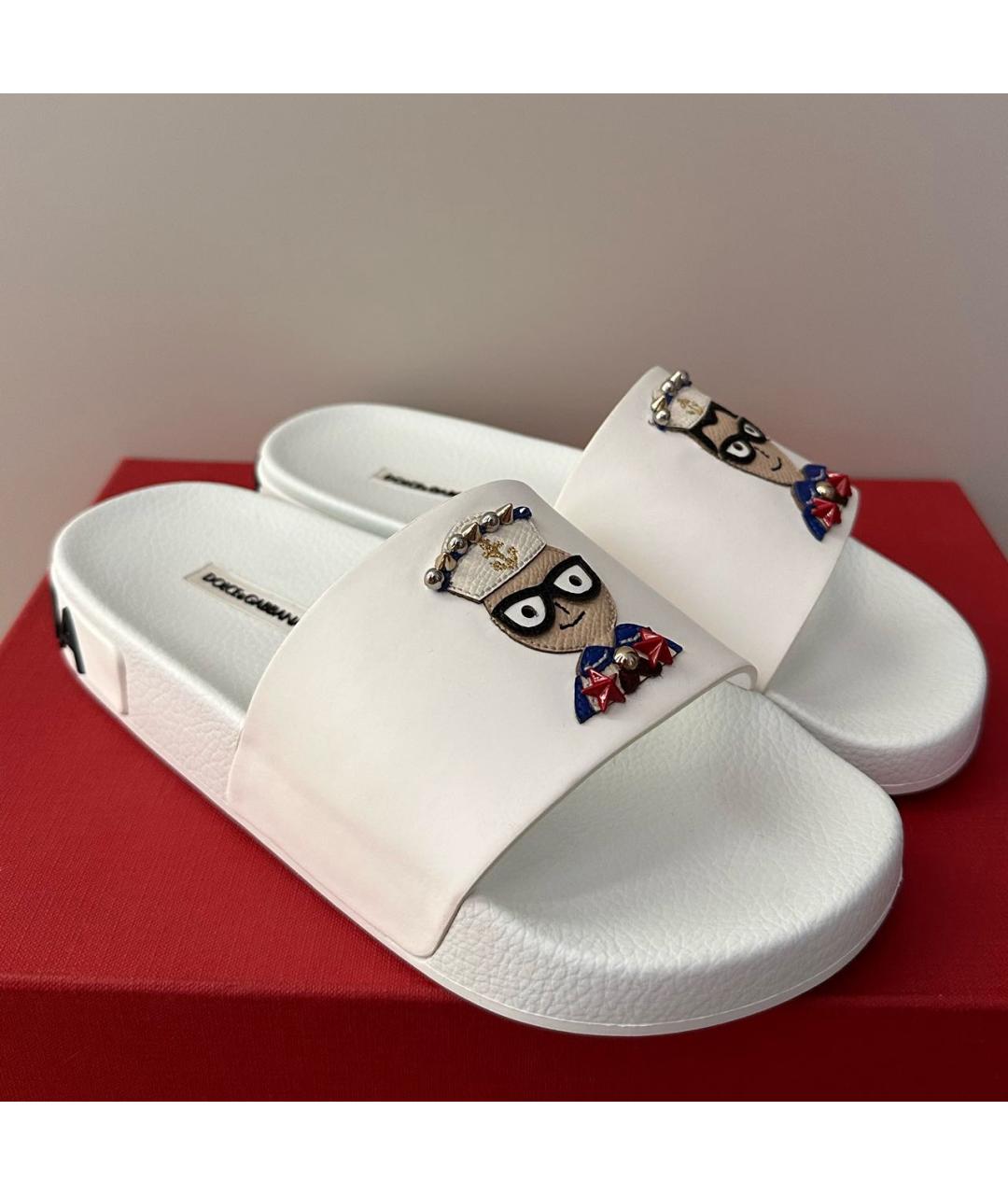 DOLCE&GABBANA Белые резиновые шлепанцы, фото 7