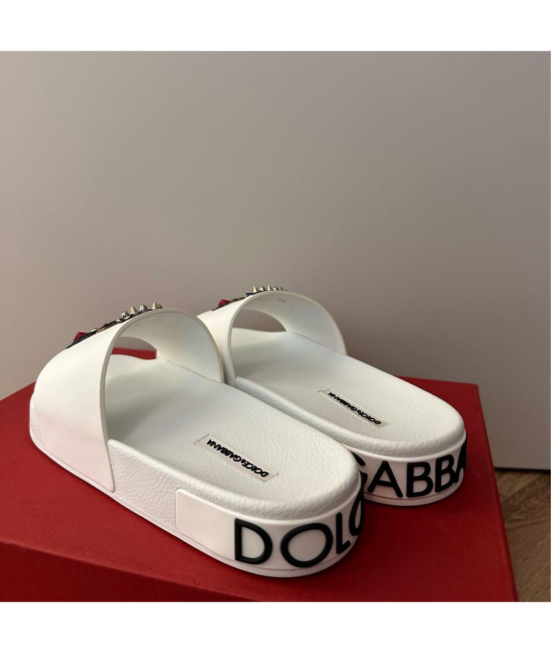 DOLCE&GABBANA Белые резиновые шлепанцы, фото 5