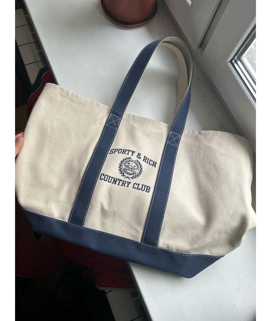 SPORTY AND RICH Бежевая хлопковая сумка тоут, фото 2