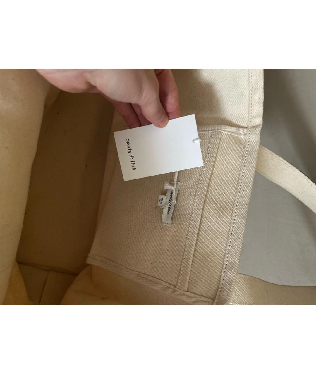 SPORTY AND RICH Бежевая хлопковая сумка тоут, фото 4