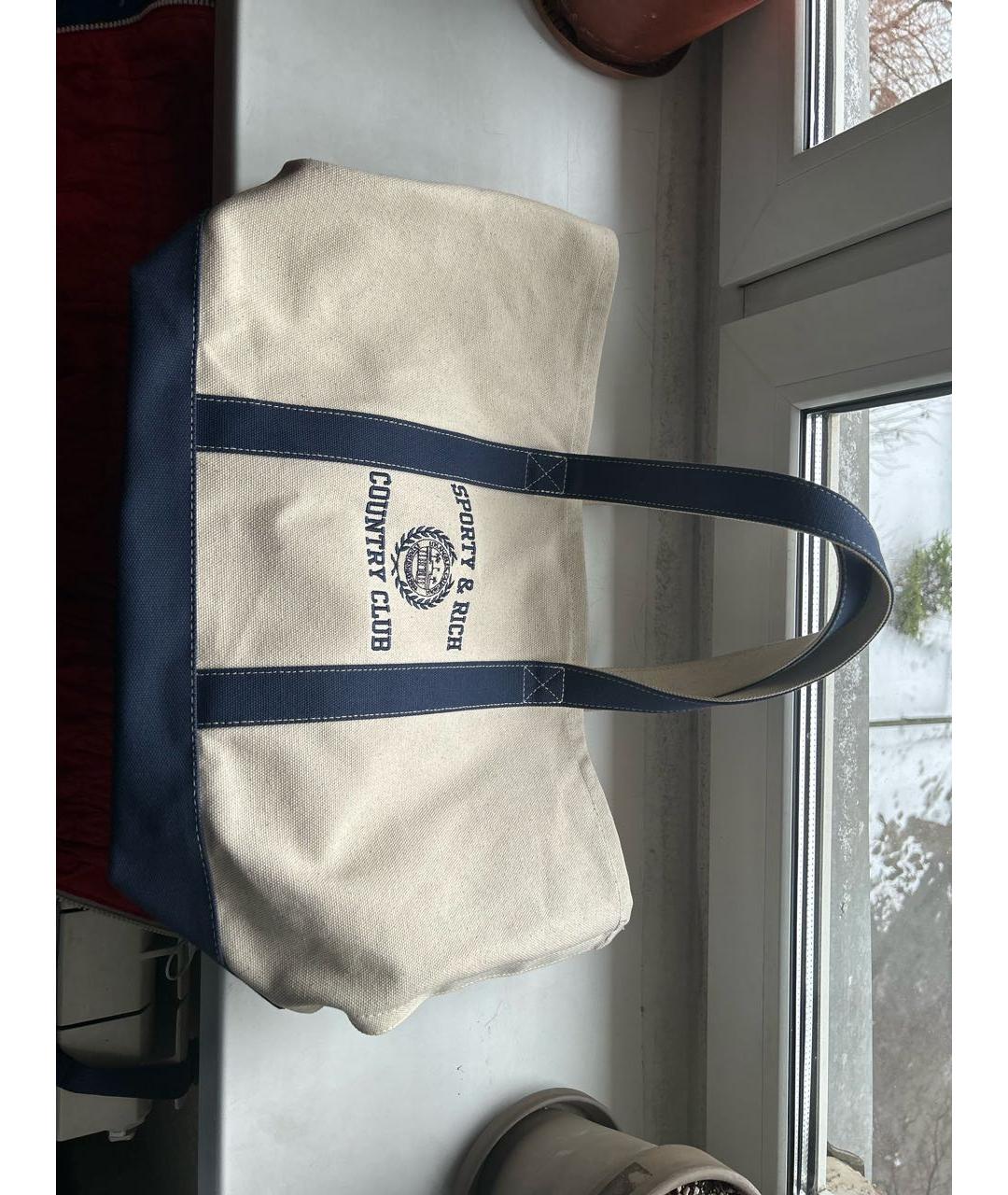 SPORTY AND RICH Бежевая хлопковая сумка тоут, фото 6