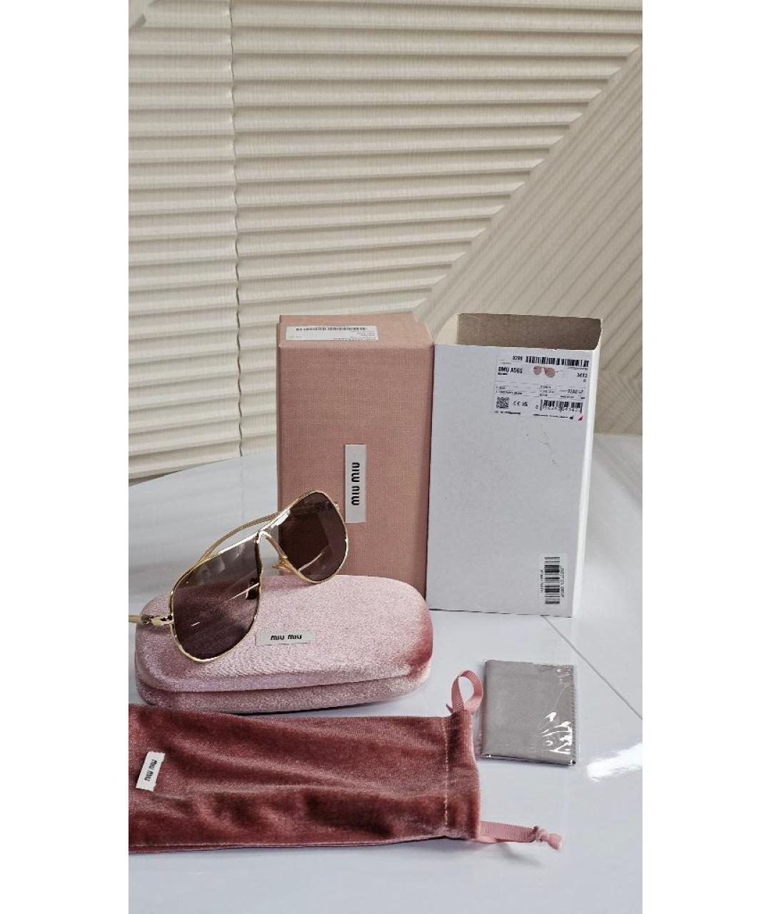 MIU MIU Золотые металлические солнцезащитные очки, фото 4