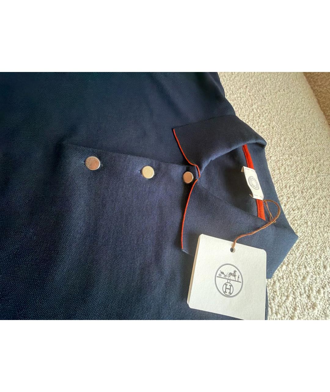 HERMES Темно-синее хлопковое поло с коротким рукавом, фото 3