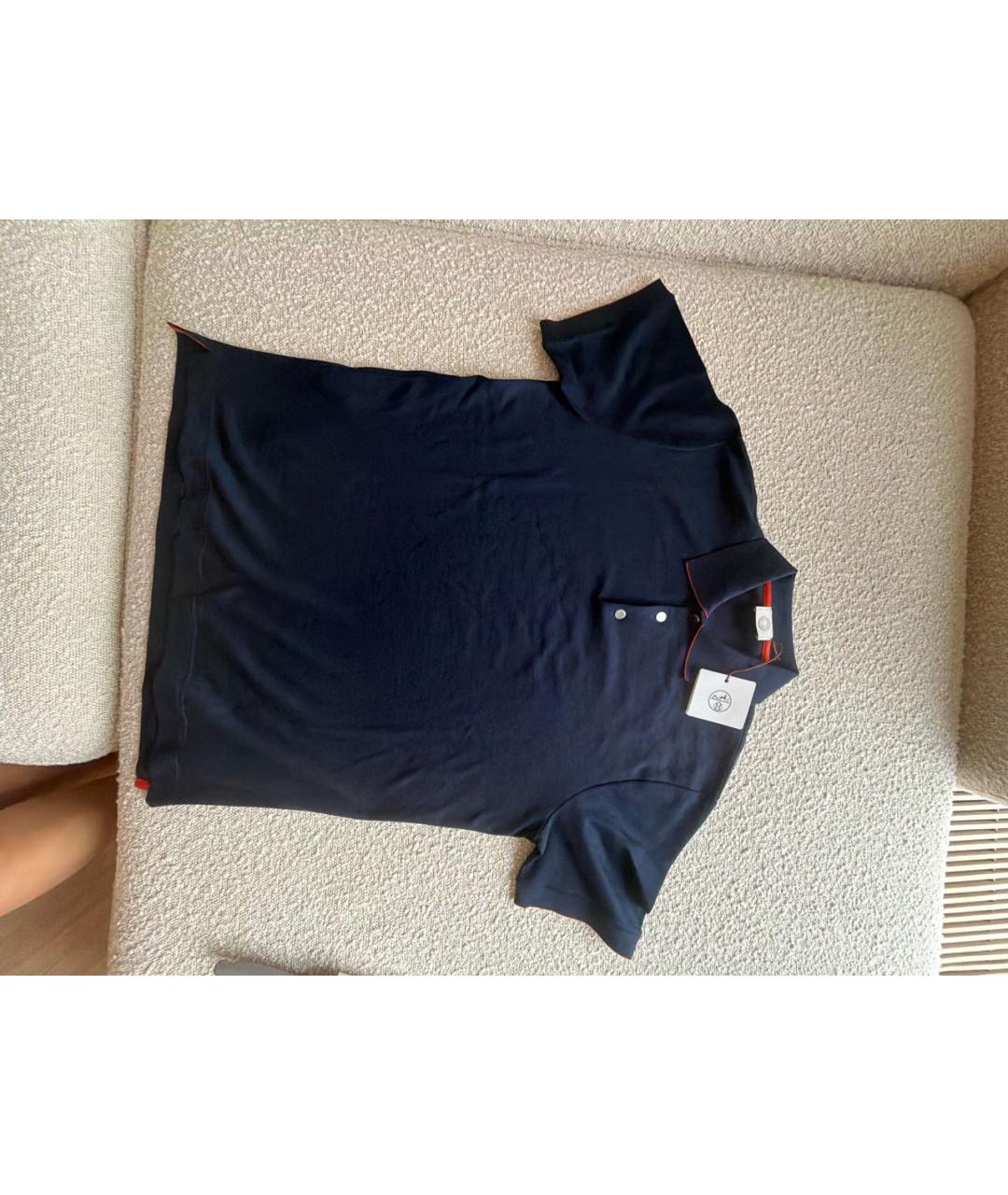 HERMES Темно-синее хлопковое поло с коротким рукавом, фото 4