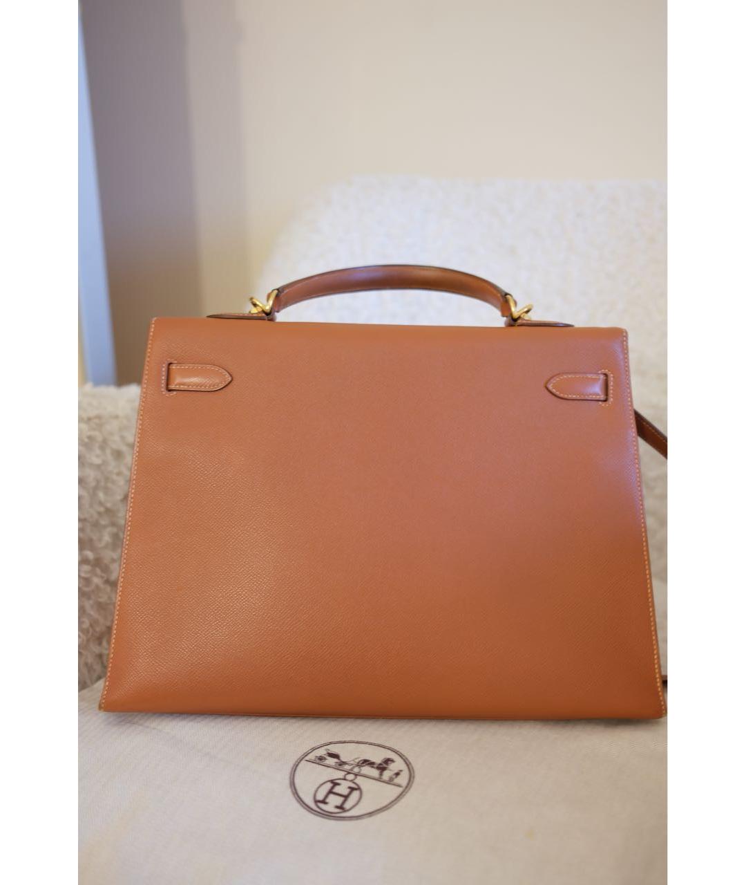 HERMES Коричневая кожаная сумка с короткими ручками, фото 3