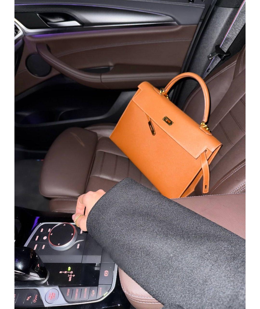 HERMES Коричневая кожаная сумка с короткими ручками, фото 4