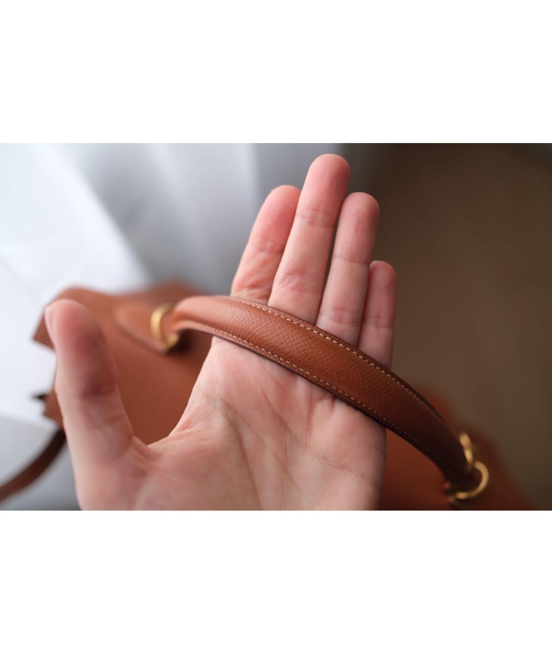 HERMES Коричневая кожаная сумка с короткими ручками, фото 7