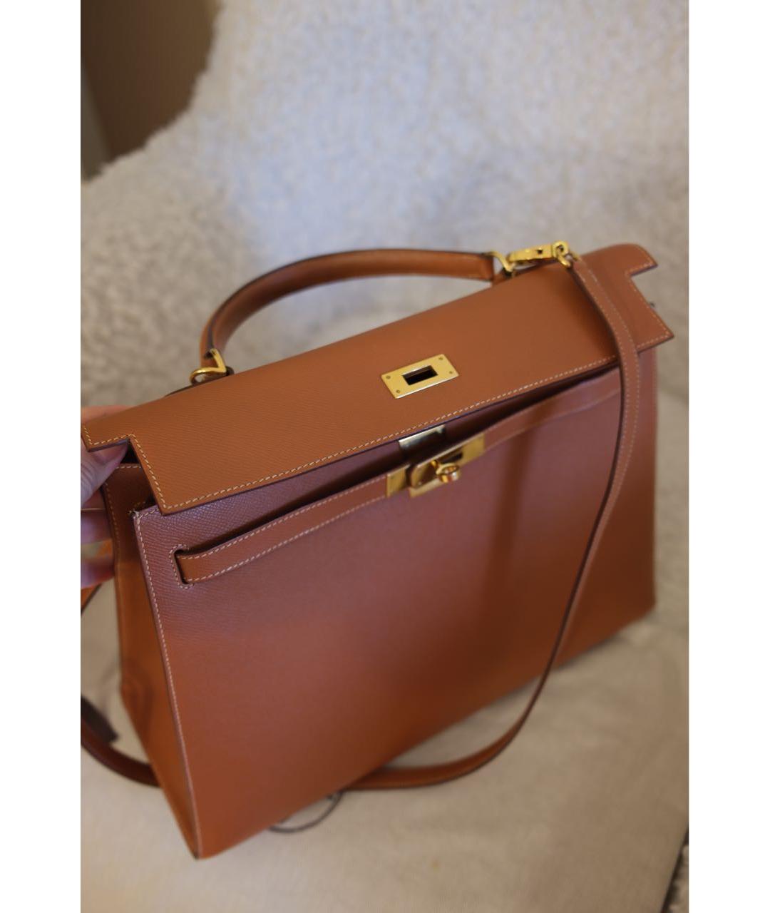 HERMES Коричневая кожаная сумка с короткими ручками, фото 5