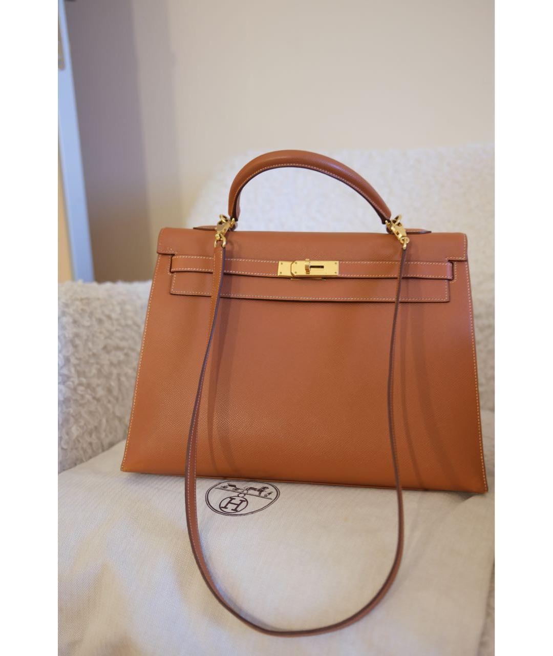 HERMES Коричневая кожаная сумка с короткими ручками, фото 8
