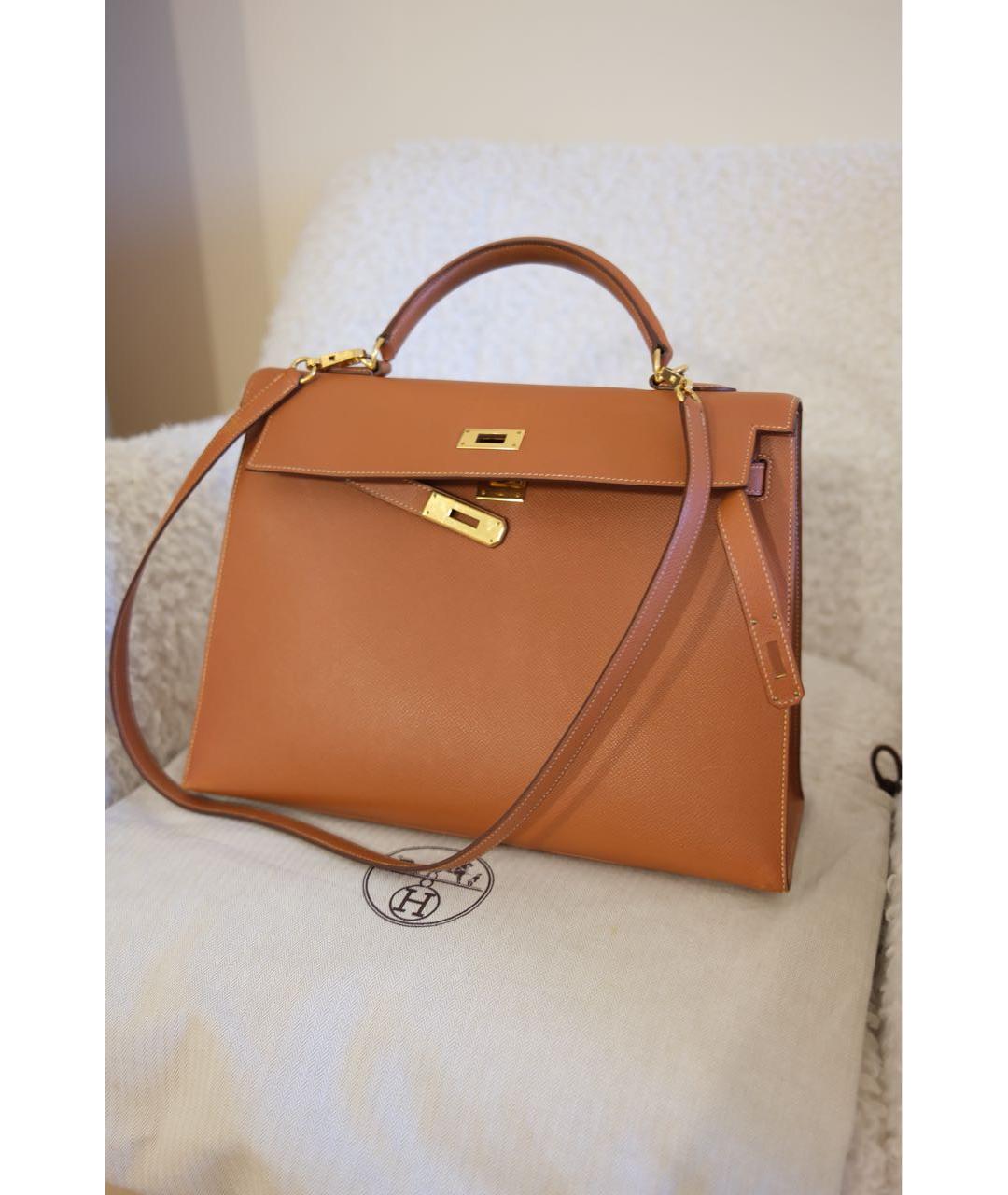 HERMES Коричневая кожаная сумка с короткими ручками, фото 2