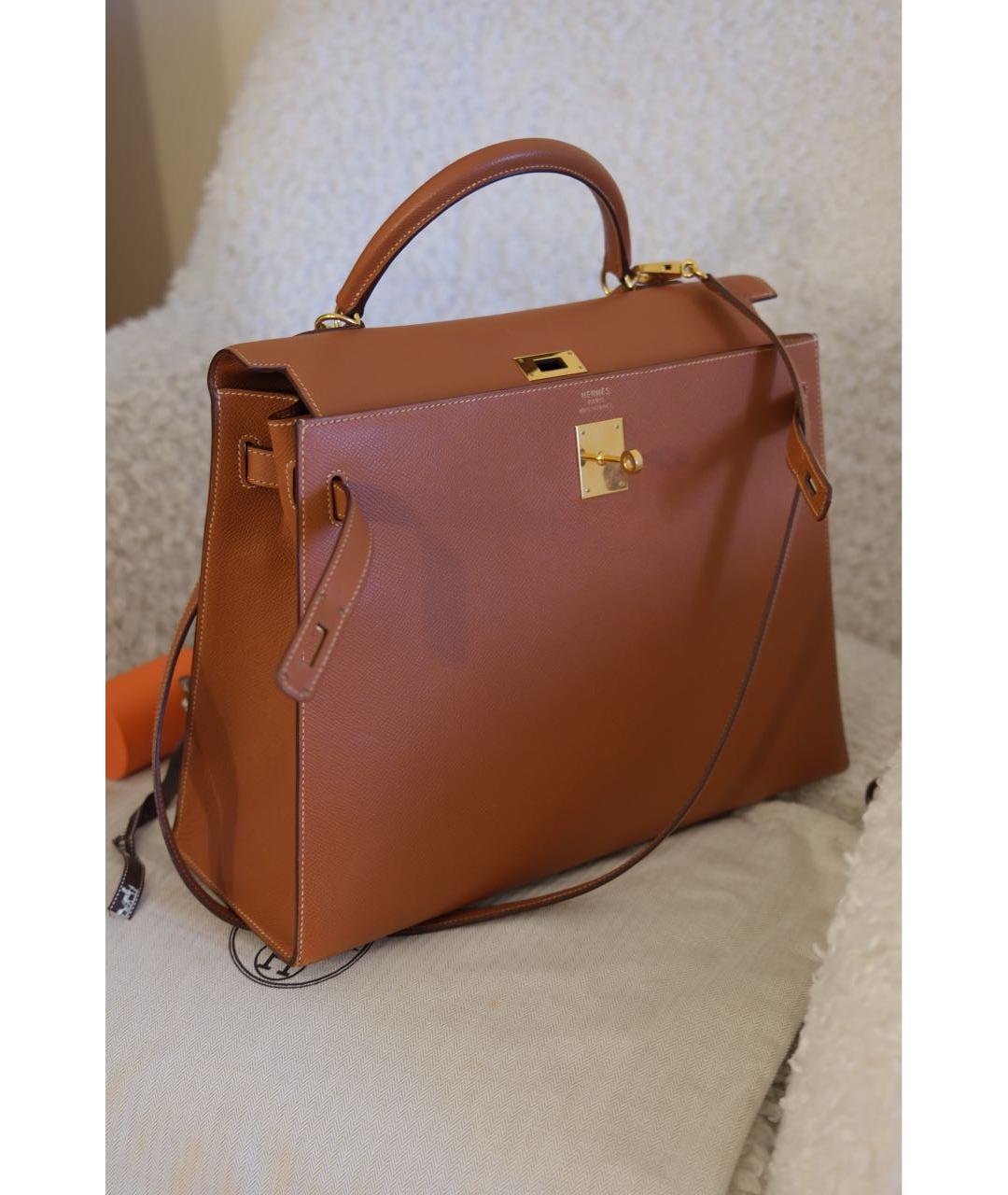 HERMES Коричневая кожаная сумка с короткими ручками, фото 6