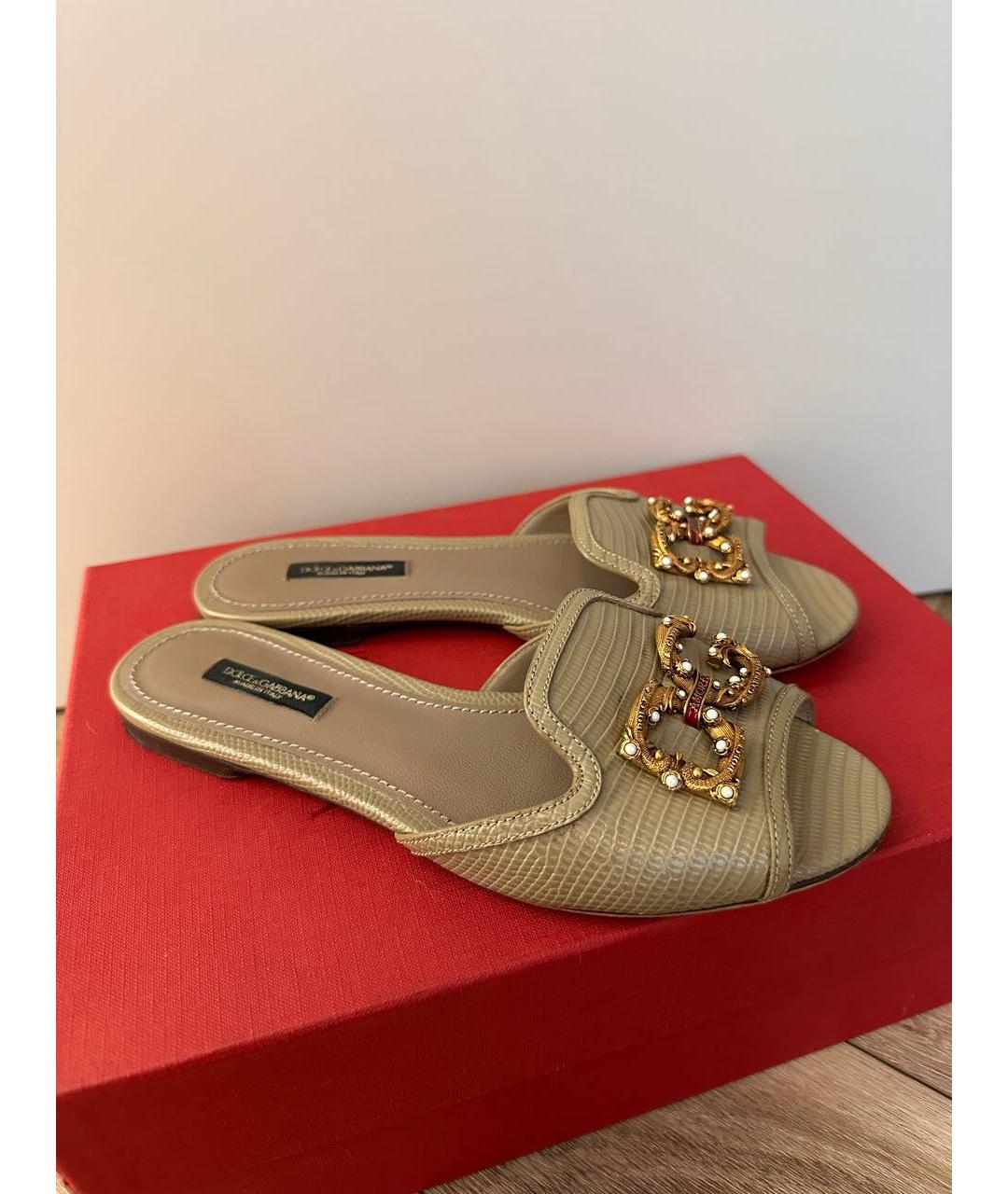 DOLCE&GABBANA Хаки кожаные шлепанцы, фото 7
