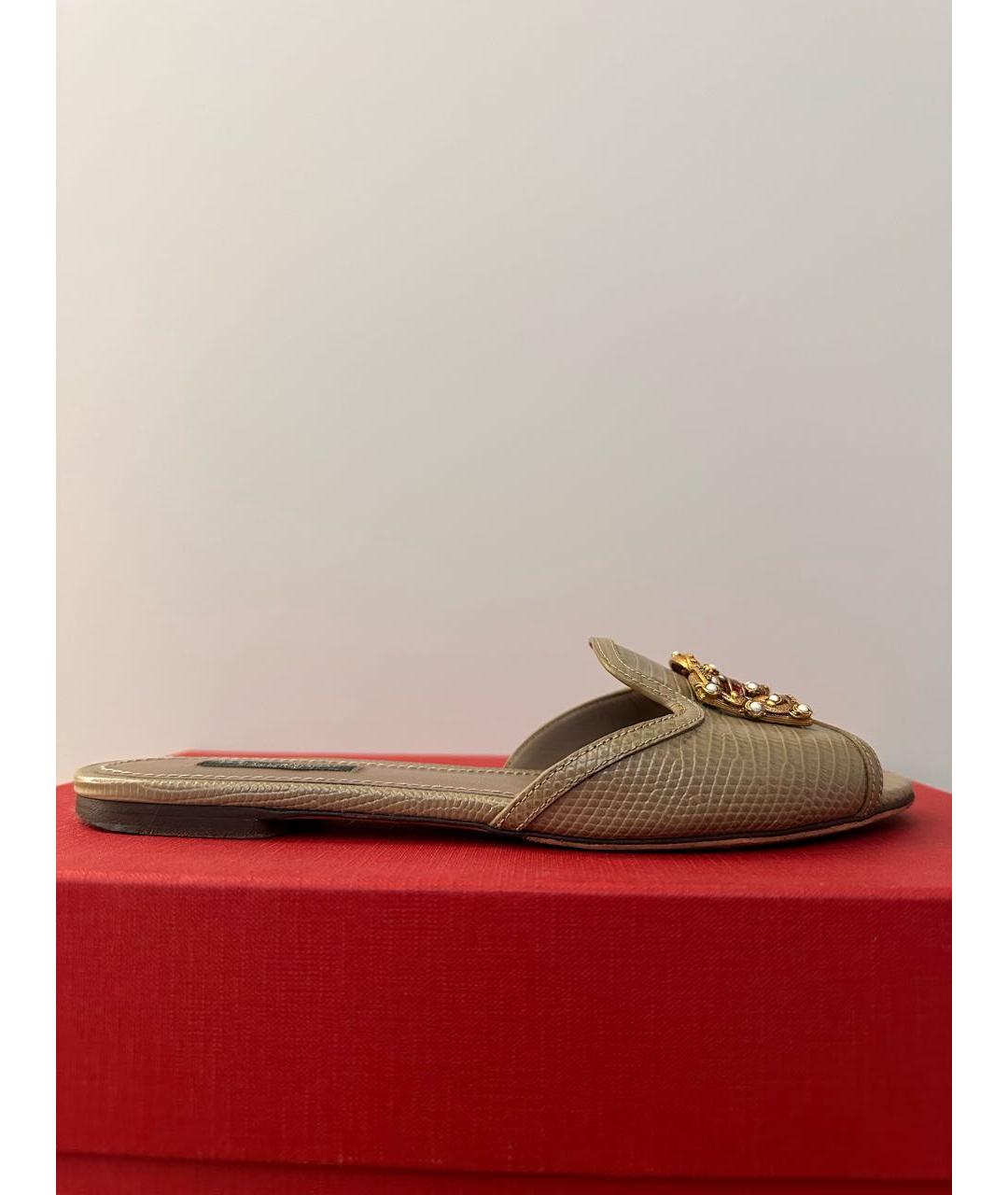 DOLCE&GABBANA Хаки кожаные шлепанцы, фото 8