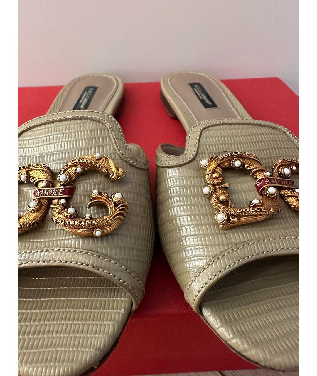DOLCE&GABBANA Хаки кожаные шлепанцы, фото 6