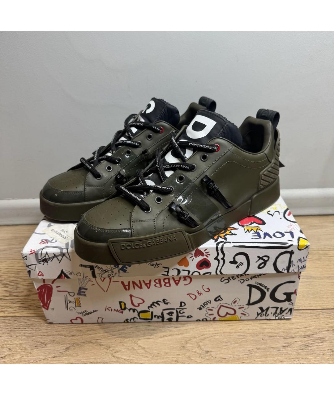 DOLCE&GABBANA Хаки кожаные низкие кроссовки / кеды, фото 4