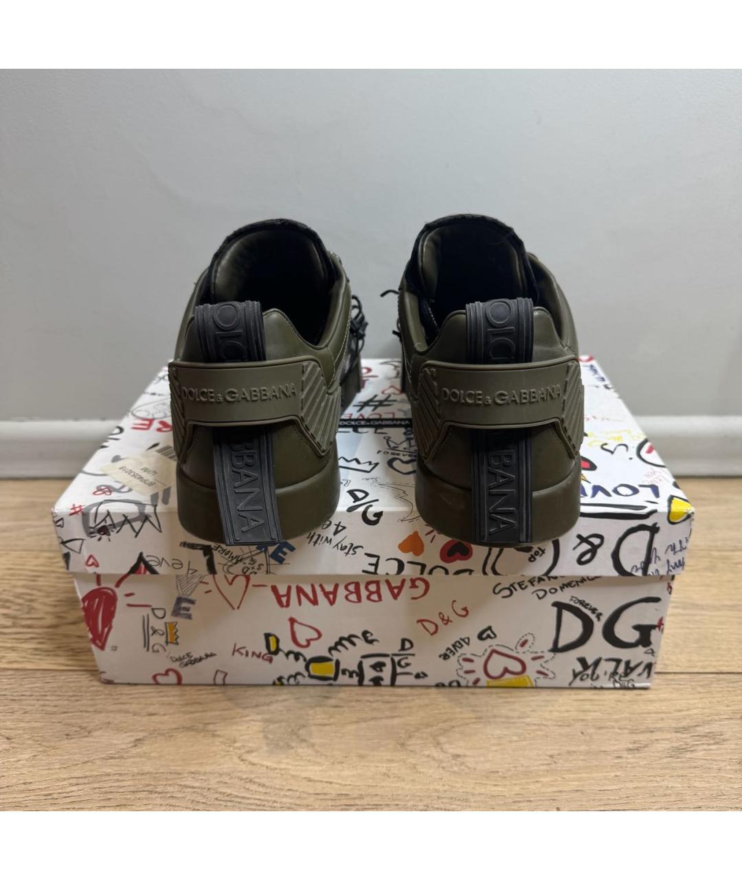 DOLCE&GABBANA Хаки кожаные низкие кроссовки / кеды, фото 3
