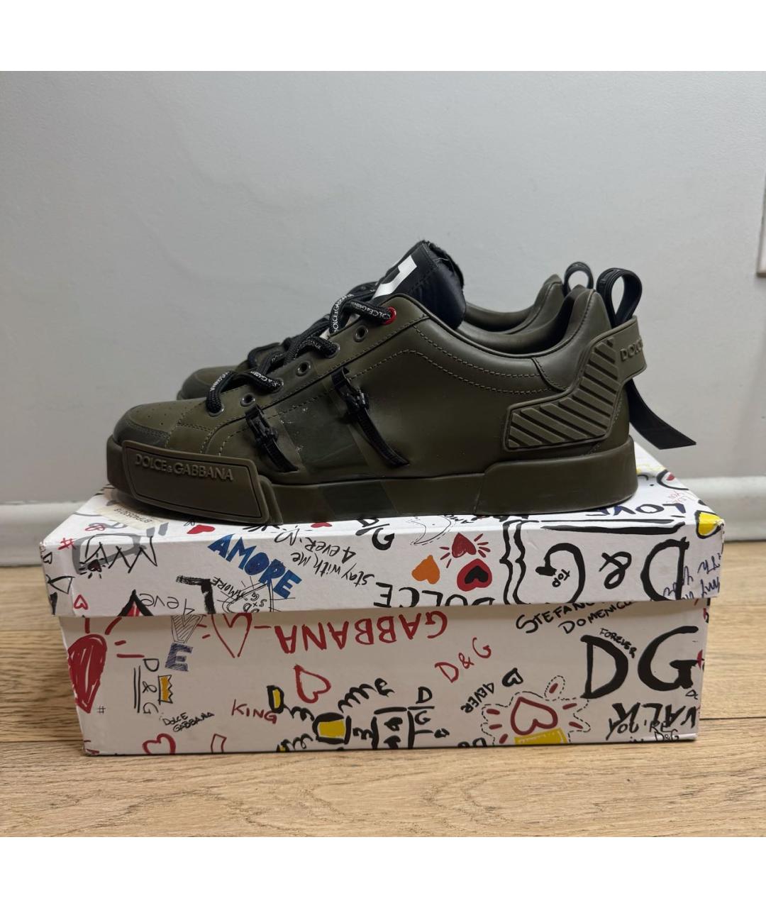 DOLCE&GABBANA Хаки кожаные низкие кроссовки / кеды, фото 5