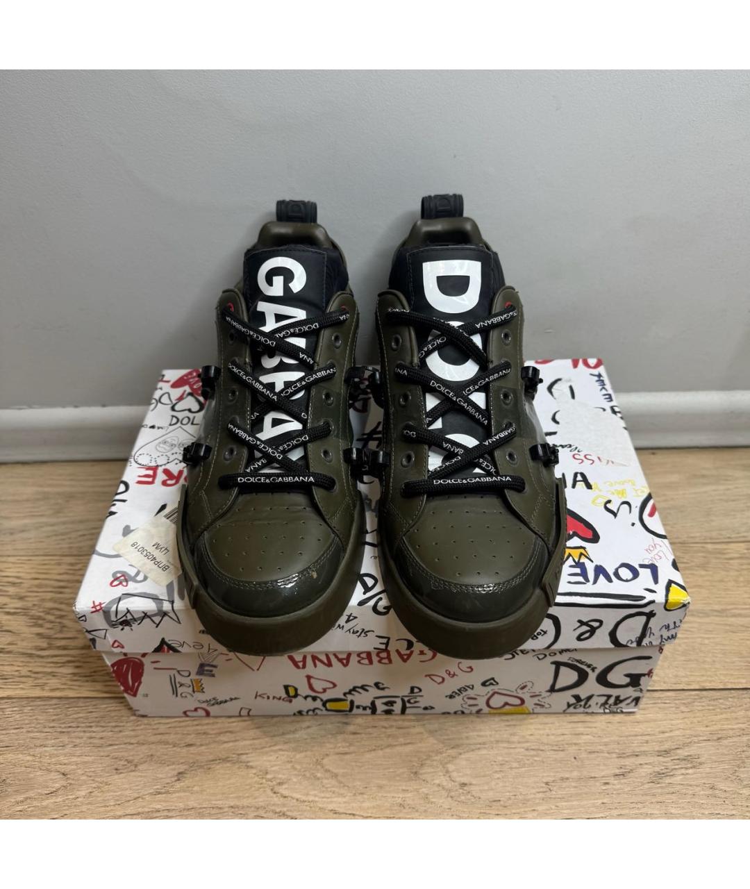 DOLCE&GABBANA Хаки кожаные низкие кроссовки / кеды, фото 2