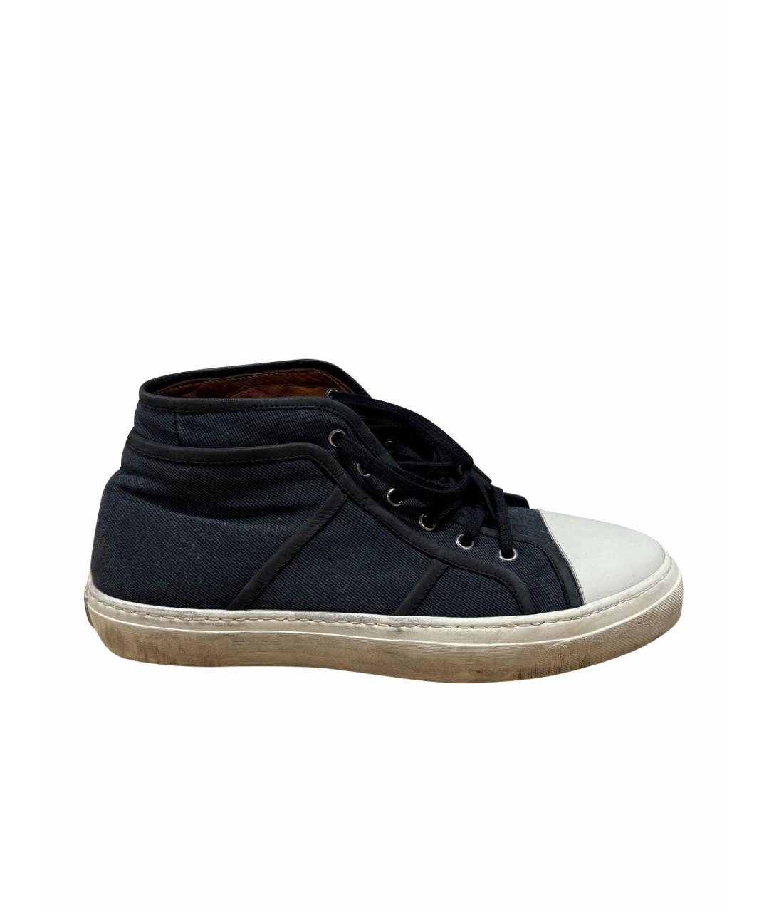 DOLCE&GABBANA Темно-синие текстильные низкие кроссовки / кеды, фото 1