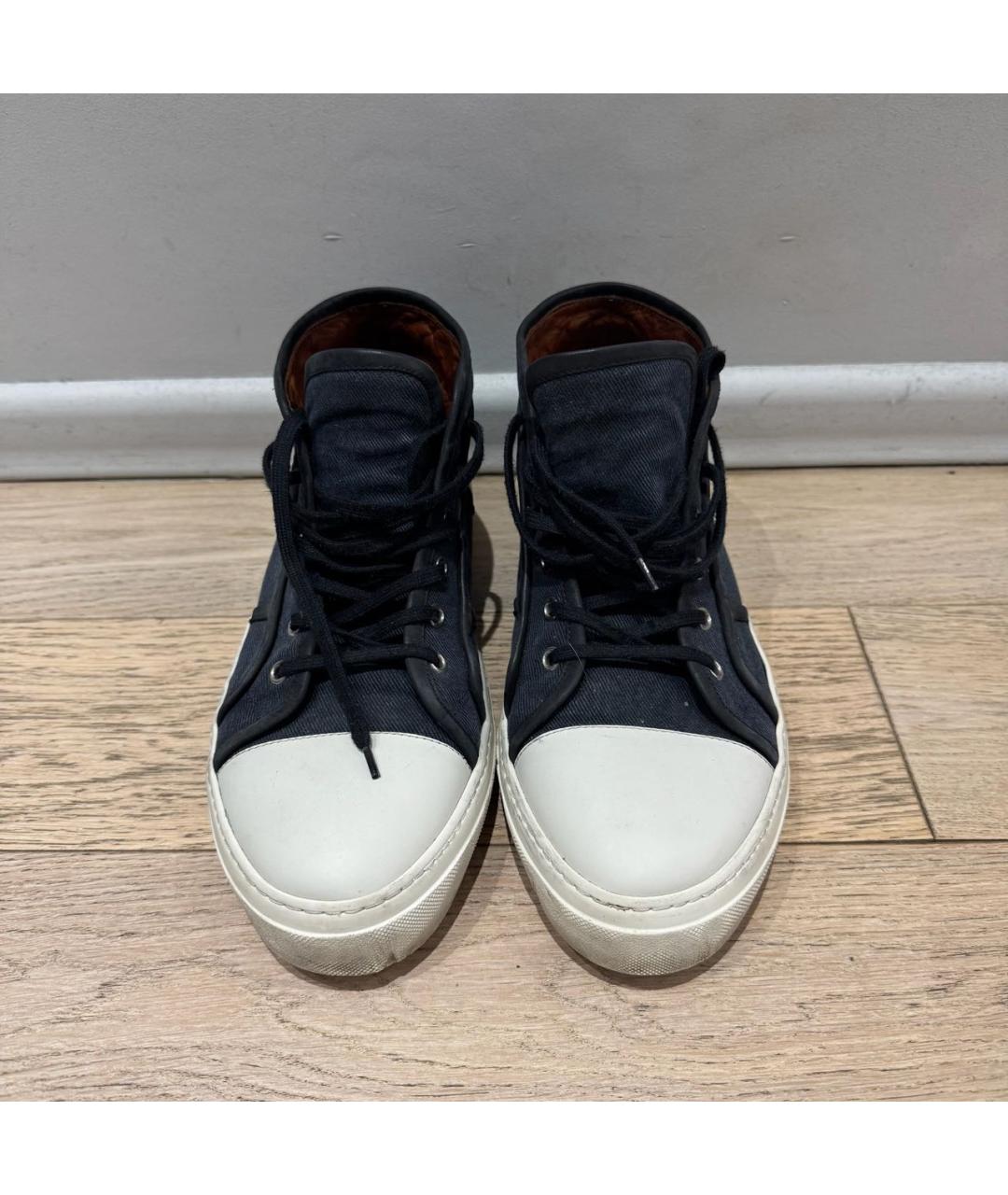 DOLCE&GABBANA Темно-синие текстильные низкие кроссовки / кеды, фото 2