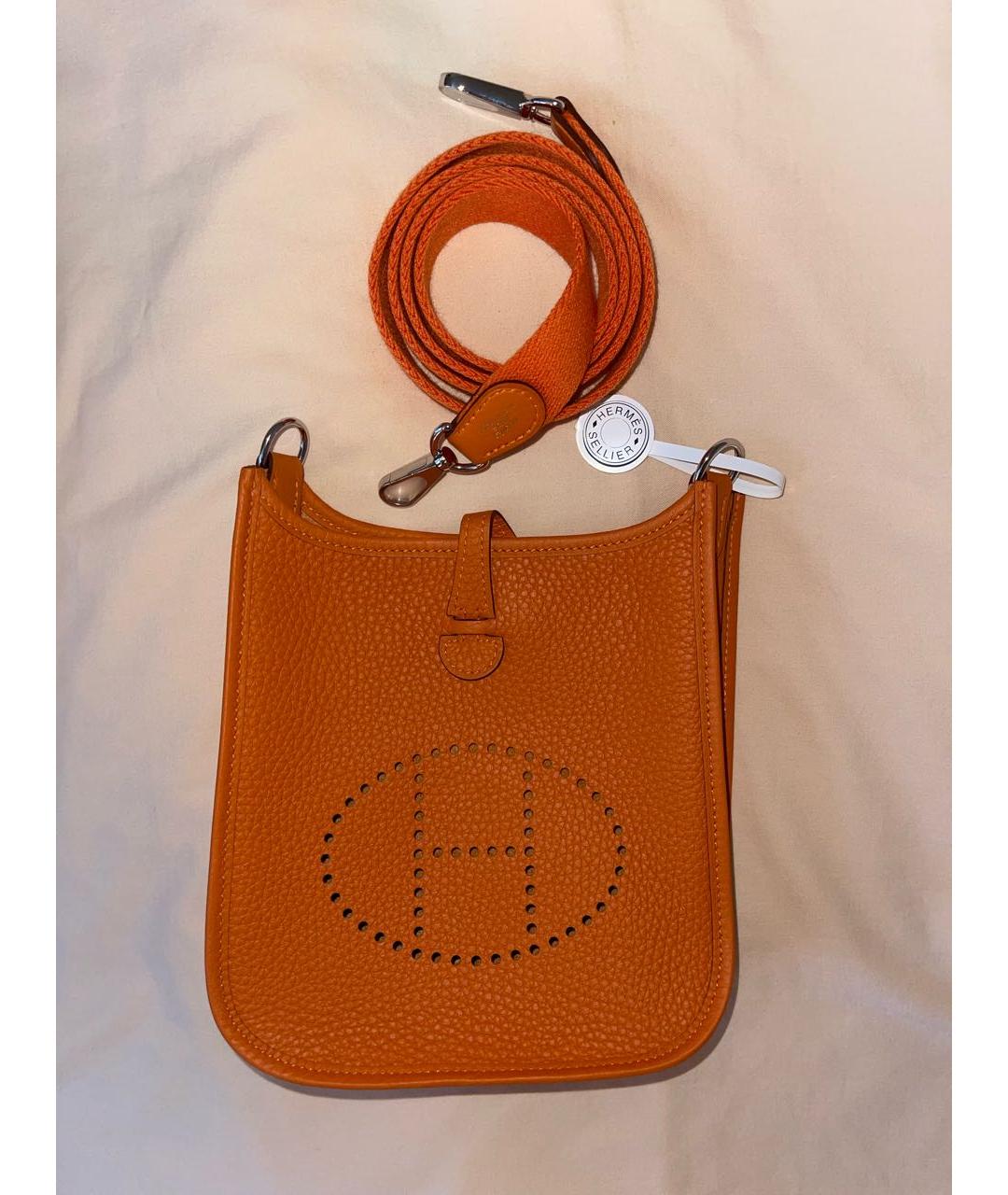 HERMES Оранжевая кожаная сумка через плечо, фото 5