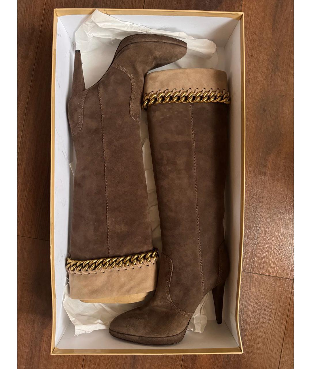 SERGIO ROSSI Коричневые замшевые сапоги, фото 5