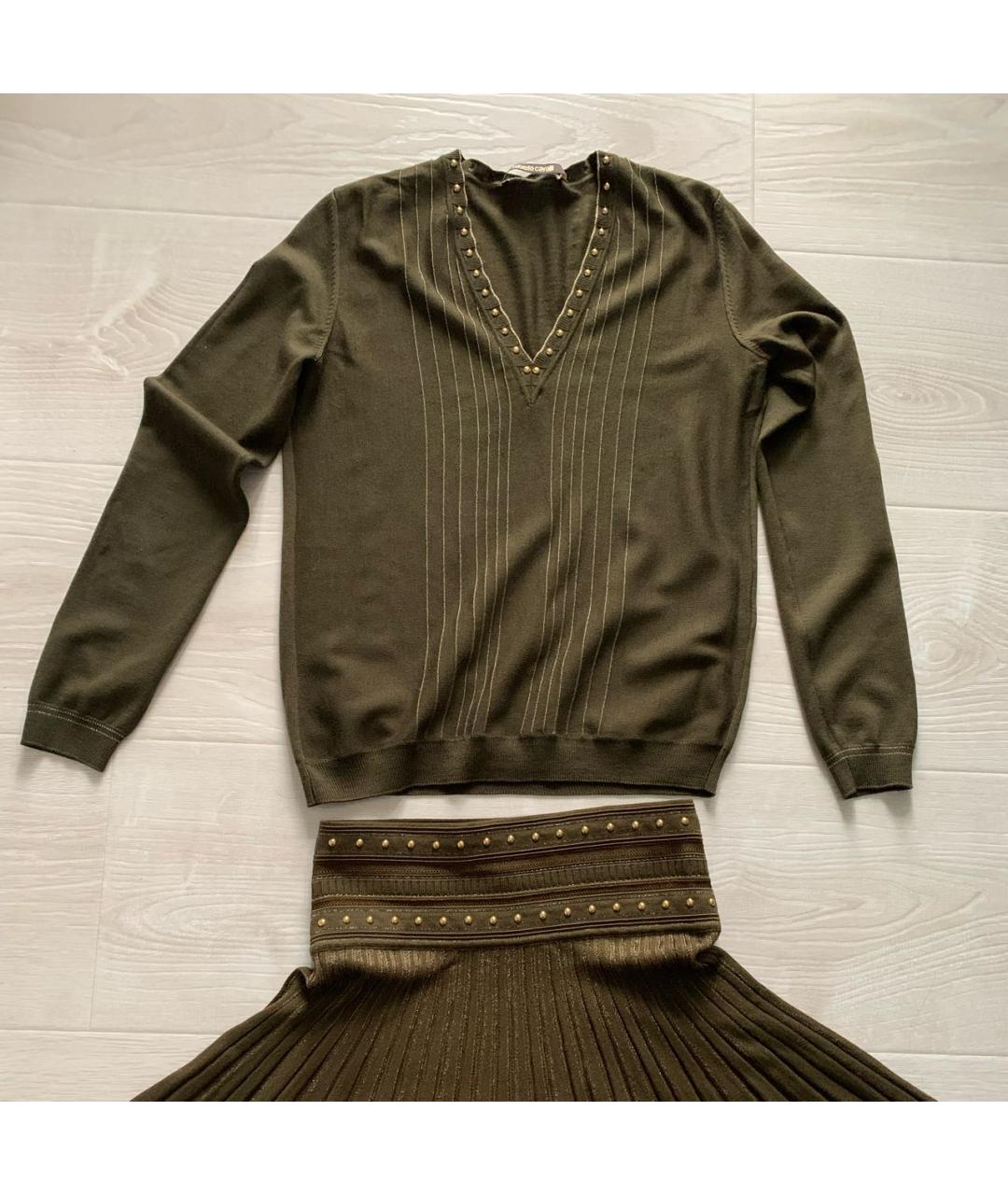 ROBERTO CAVALLI Хаки вискозный костюм с юбками, фото 9