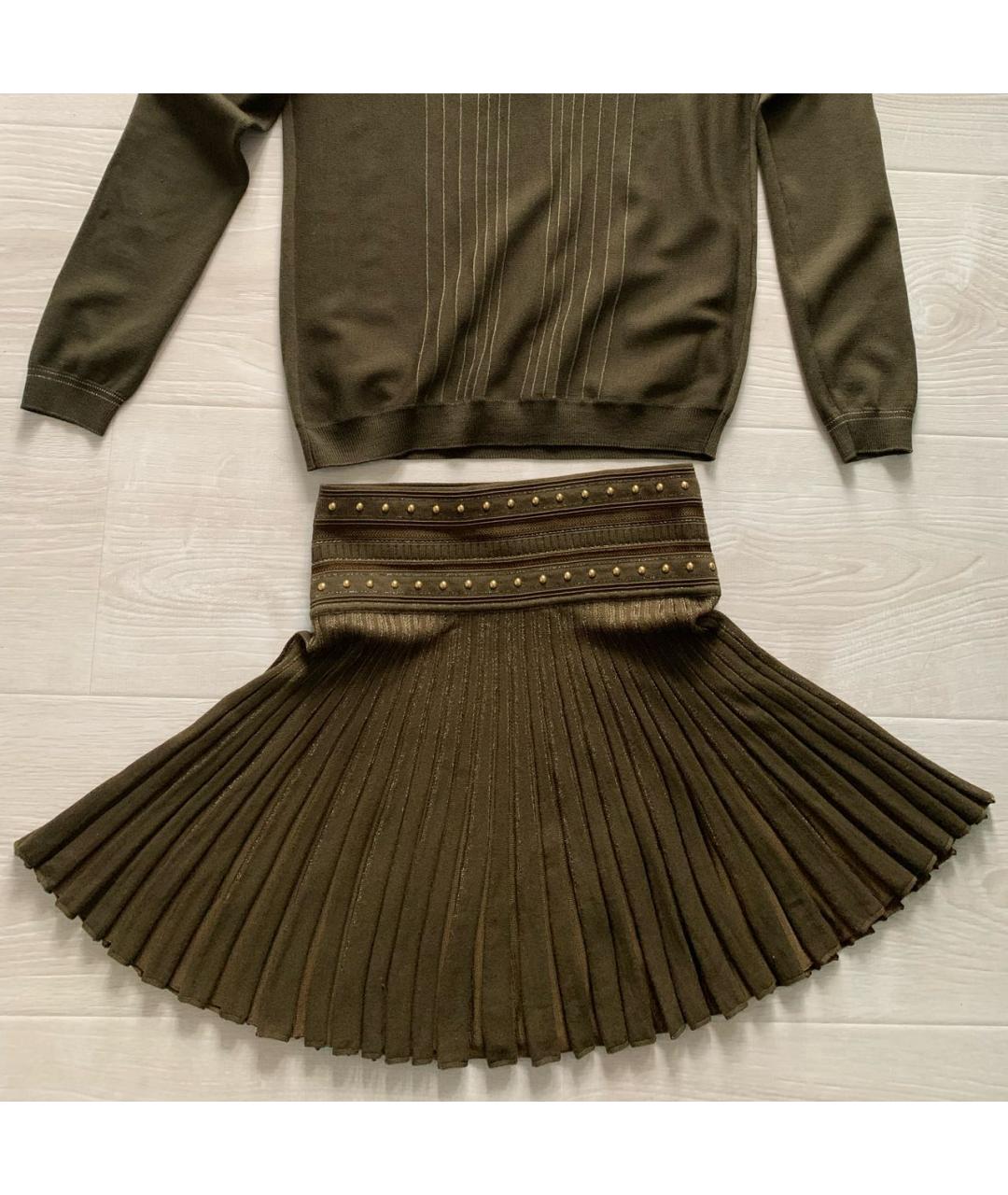 ROBERTO CAVALLI Хаки вискозный костюм с юбками, фото 2