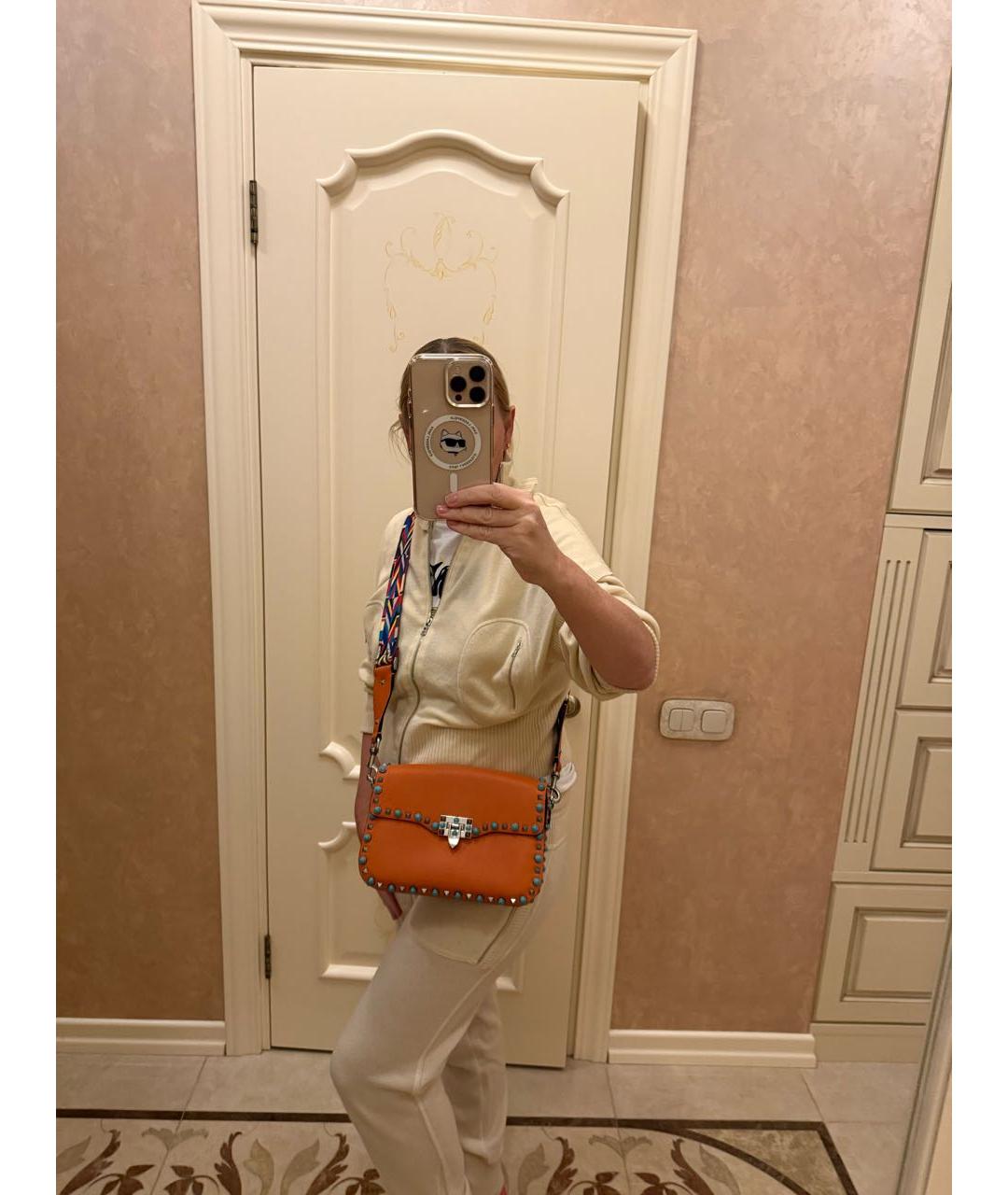 VALENTINO Оранжевая кожаная сумка через плечо, фото 8