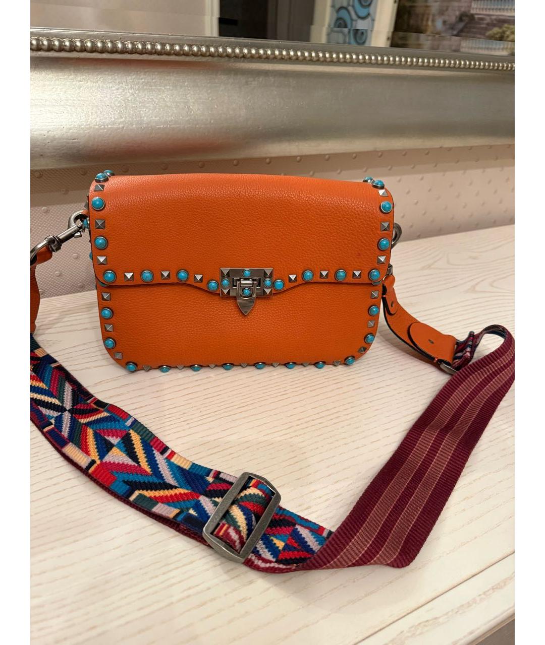 VALENTINO Оранжевая кожаная сумка через плечо, фото 7