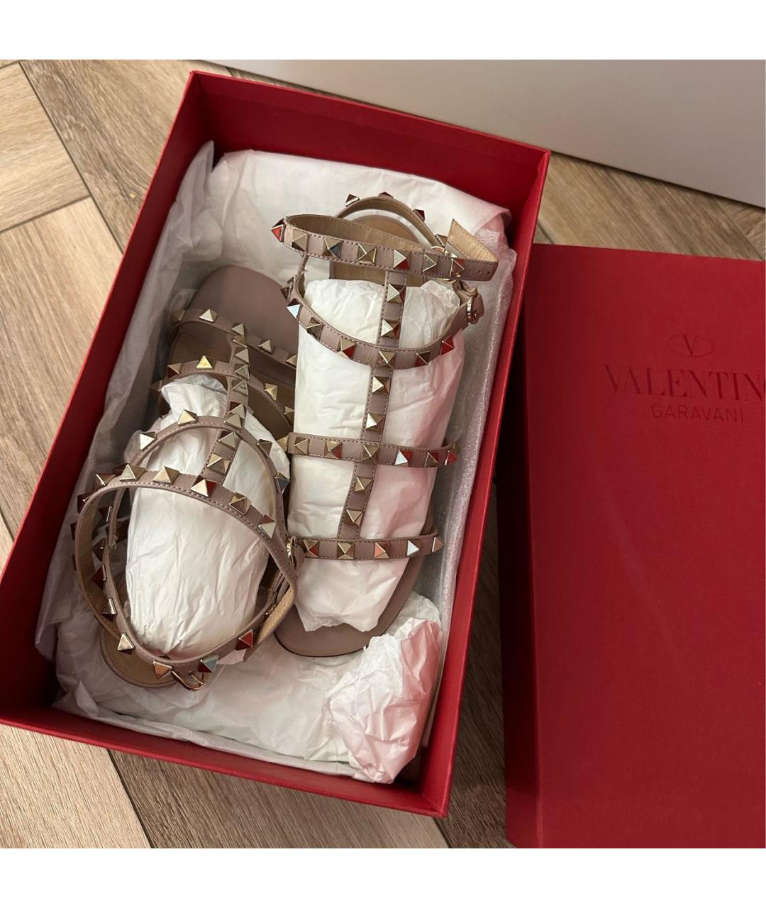 VALENTINO Бежевые кожаные сандалии, фото 7