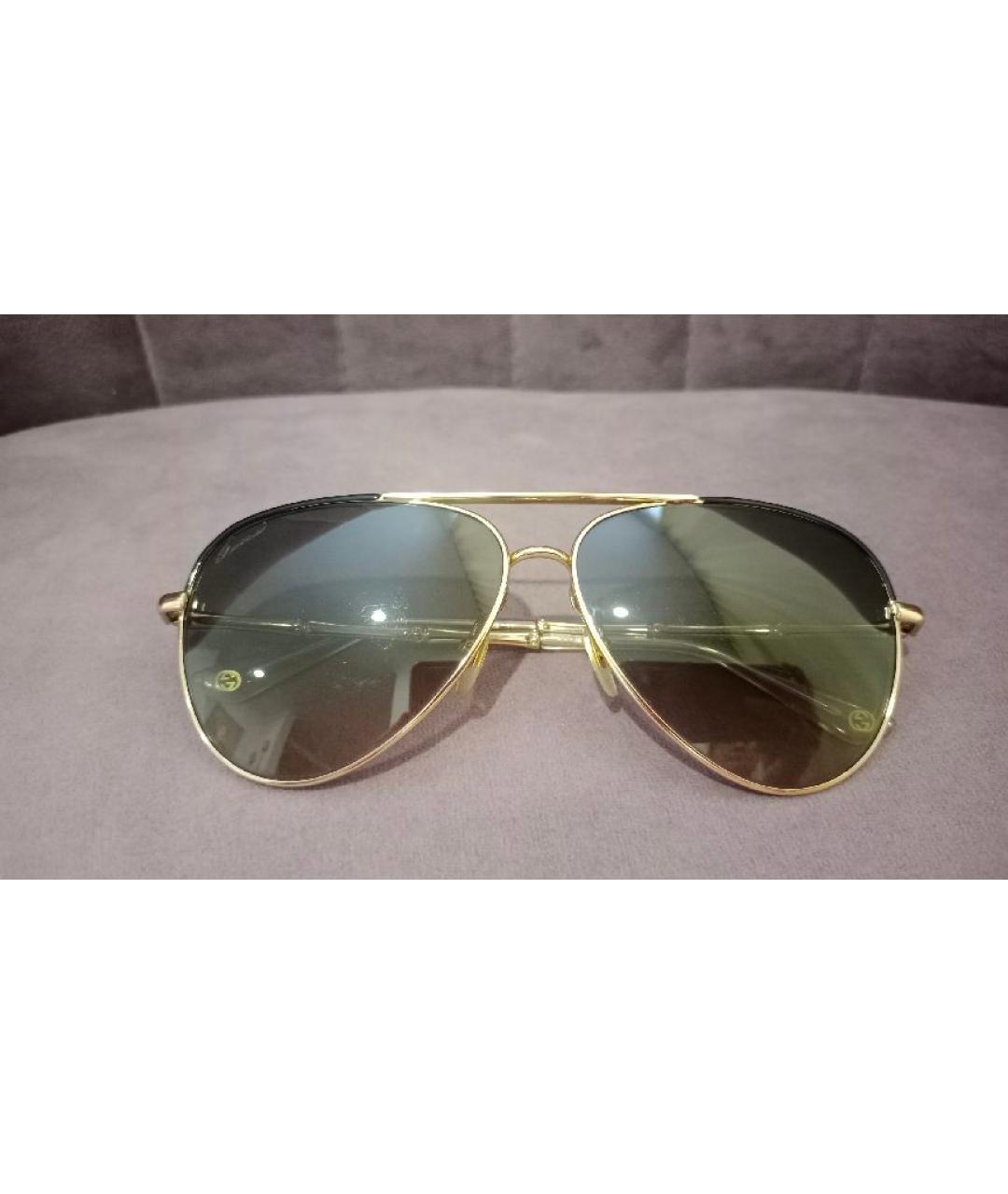 GUCCI BEAUTY Золотые металлические солнцезащитные очки, фото 9