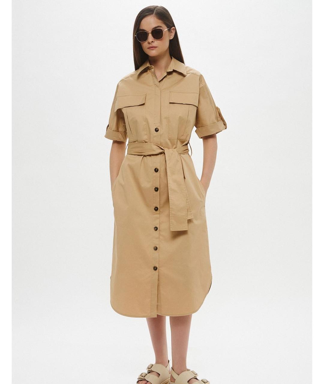 TRUSSARDI Бежевое хлопковое повседневное платье, фото 5