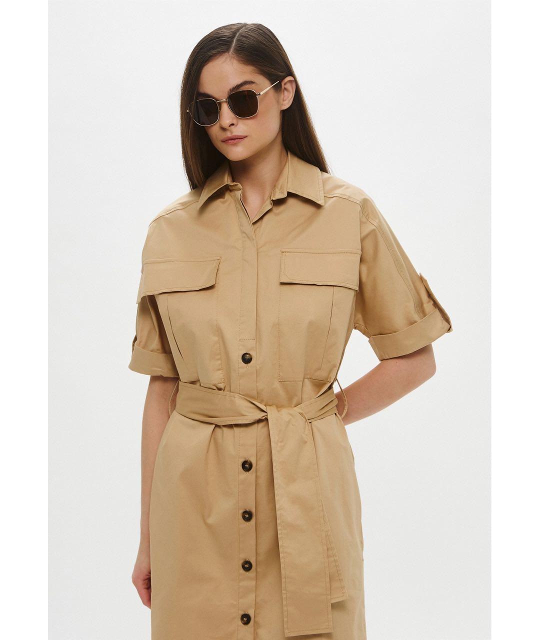 TRUSSARDI Бежевое хлопковое повседневное платье, фото 6