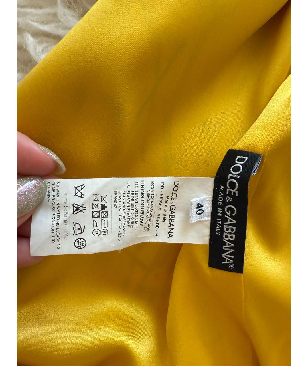 DOLCE&GABBANA Желтое шелковое коктейльное платье, фото 3