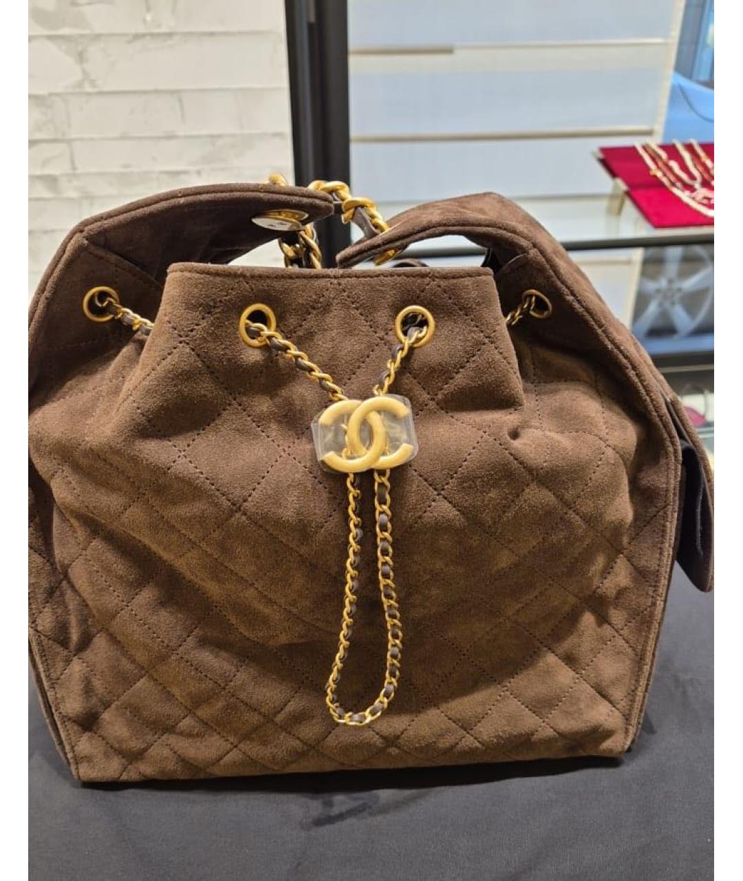 CHANEL Коричневая замшевая сумка через плечо, фото 5