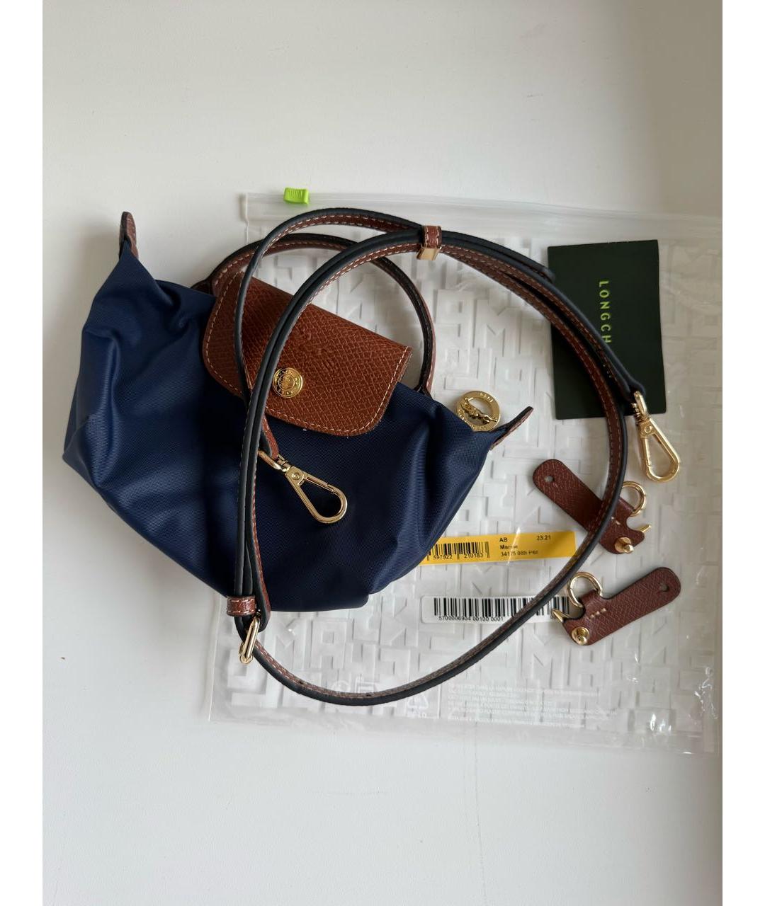 LONGCHAMP Темно-синяя тканевая сумка с короткими ручками, фото 5