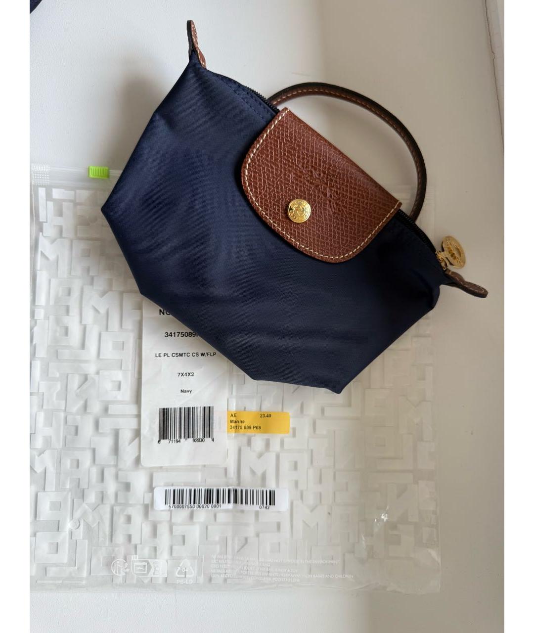 LONGCHAMP Темно-синяя тканевая сумка с короткими ручками, фото 6