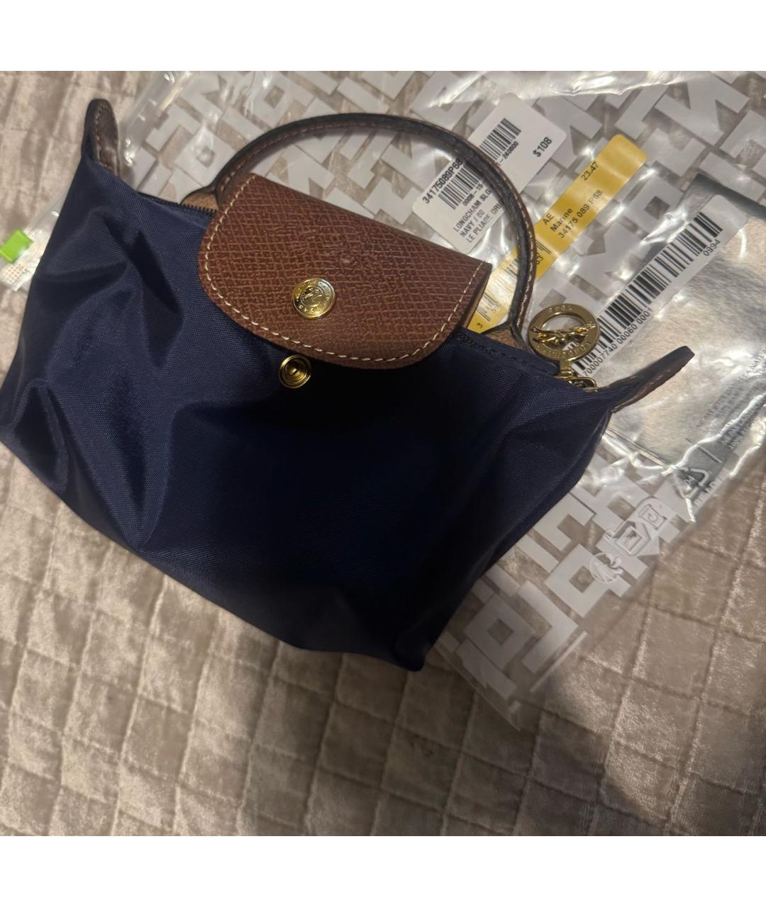 LONGCHAMP Темно-синяя тканевая сумка с короткими ручками, фото 3